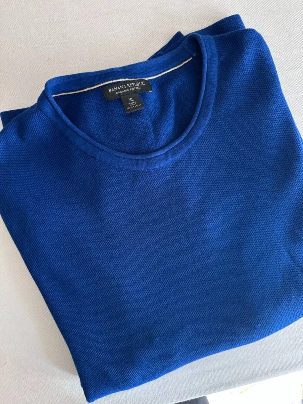 Banana Republic Men’s Organic Cotton Honeycomb Crew Sweater | Blue | XL
